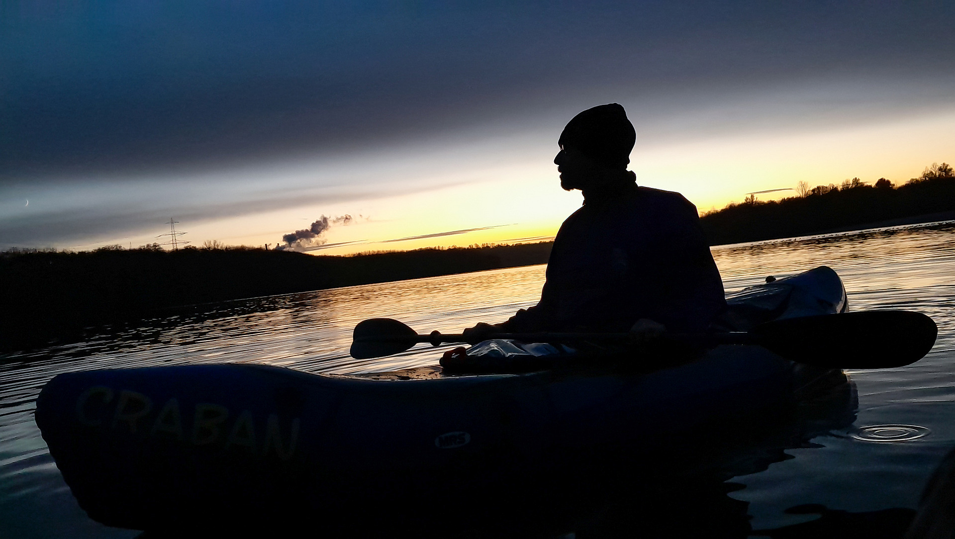 Mit meinem Packraft im Sonnenuntergang auf dem Otto Maigler See